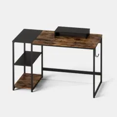 Nost & Host Computer Office Desk Workstation with Storage Shelves, Rustic Brown