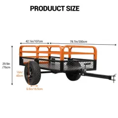 Heavy Duty Tow Behind ATV Trailer, 750 Lbs Steel Dump Cart Garden Carts with Removable Sides, Metal Utility Wagon for Riding Lawn Mower Tractor