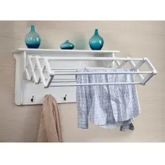 36" x 18" Wall Shelf with Collapsible Drying Rack and Hooks - Danya B.