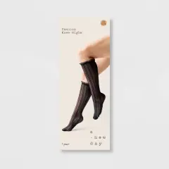 Women's Striped Sheer Knee Highs with Ruffle Trim - A New Day&trade; Black 4-10: Nylon Spandex Knit Stockings