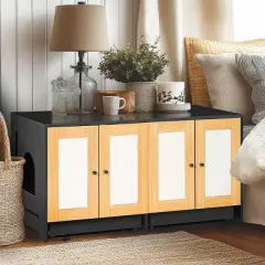 Cat Litter Box For 2 Cats, Hidden Litter Box Furniture With Rattan Doors, Cat Box For Easy Cleaning Access-Cuddlewood