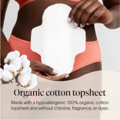 Cora Organic Cotton Ultra Thin Fragrance Free Pads with Wings for Periods - Super Absorbency - 30ct