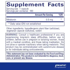 Pure Encapsulations Melatonin 0.5 mg - Natural Sleep Helper for Bedtime - Regulates Sleep-Wake Cycle - Vegan & Non-GMO