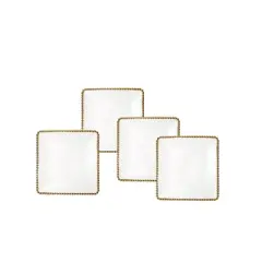Classic Touch Porcelain White Plates with Gold Beaded Design