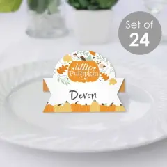 Big Dot of Happiness Little Pumpkin - Fall Birthday Party or Baby Shower Tent Buffet Card - Table Setting Name Place Cards - Set of 24
