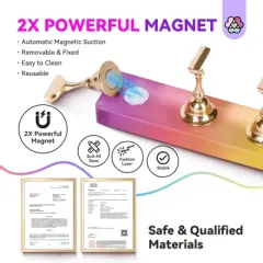 Saviland Salon-Grade Press-On Display: 3-Pc 1.2N Magnetic Stands w/40 Reusable Silicone Pads - Iridescent Artistry Training System.