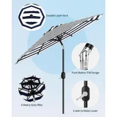 9FT Outdoor Patio Umbrella with Push Button Tilt & Crank, Market Umbrella, 8 Sturdy Ribs UV Protection for Garden Backyard Pool Deck