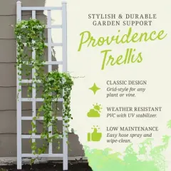 Dura-Trel Providence 22"x75" Indoor Outdoor Garden Trellis Plant Support for Vines & Climbing Plants, Flowers, & Vegetables with Ground Anchors, White