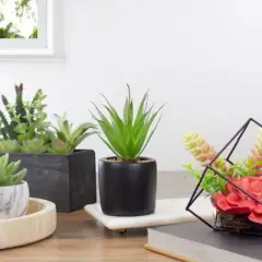 Northlight 7" Green Artificial Sword Grass in Black Pot