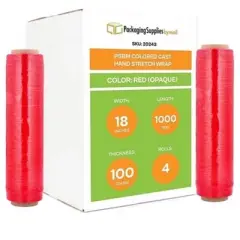 PSBM 4 Rolls Dark Red Hand Pallet Stretch Wrap, 18 in. x 1000 Ft. x 100 Gauge