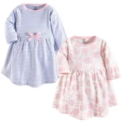 Touched by Nature Baby and Toddler Girl Organic Cotton Long-Sleeve Dresses 2pk, Floral Shadow