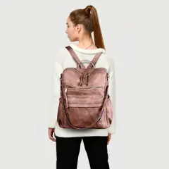 Women Backpack Purse Fashion Leather Designer Ladies Convertible School College Shoulder Bags with Colorful Strap, Pink