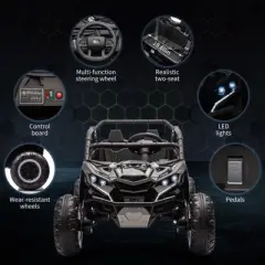 2 Seater Ride On UTV, Kids Electric Ride On Car,  24V Powered Riding Toy UTV, Off-Road UTV Toy with Remote Control, LED Lights, Music for Toddlers 3+