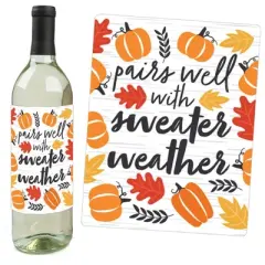 Big Dot of Happiness Fall Pumpkin - Halloween or Thanksgiving Party Decorations for Women and Men - Wine Bottle Label Stickers - Set of 4