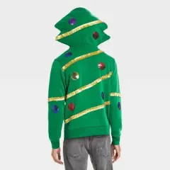 Men's Holiday Christmas Tree Zip-Up Sweatshirt - Green S