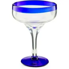 The Wine Savant Hand Blown Mexican Blue Rim Margarita Glasses, Perfect Addition to Home Bar, Unique Style & Decor - 4 pk