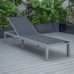 LeisureMod Marlin Patio Sling Chaise Lounge Chair in Grey Aluminum