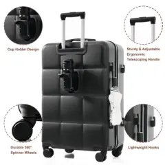 YONWAY 3 Piece Hardshell Luggage Sets Airline Certified Carry-on Luggage with side hook Cup Holder Spinner Wheel