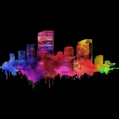 Junior's Design By Humans Color Drip City Buildings By hkartist T-Shirt