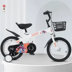 DSVIMOY 18 inch Sporty Kids Bike with Training Wheels and Stand Adjustable Saddle for Boys and Girls Aged 5-10 Years, White, 46.4"*20.3"*30.8"