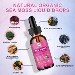 B Beworth 3000mg Sea Moss Liquid Drops - Immunity Booster, Digestive Health - 60ml (Dragon Fruit Flavor)