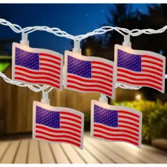 Northlight American Flag Patio Light Set - 7.5' White Wire - 10ct