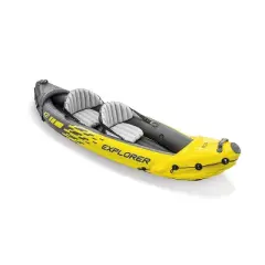 Intex 68307EP Explorer K2 2 Person Inflatable Kayak Raft Set with 2 Oars, Quick Inflating Hand Air Pump, and Repair Patch Kit, Yellow