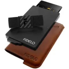 Fidelo Pop Up Wallet for Men with RFID Blocking, Clip Holder and Removable Leather Case, Redwood