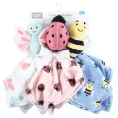 Hudson Baby Girls Animal Face Security Blanket, Butterfly 3-Pack, One Size