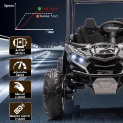 24V Kids Ride On UTV, 2 Seater 4WD Electric Truck with Sun Shade, Remote Control, Led Lights, 4 Shock Absorbers,3 Speeds,Horn, Music