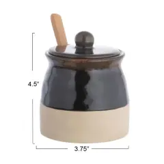 Storied Home Stoneware Sugar Pot with Lid and Wood Spoon