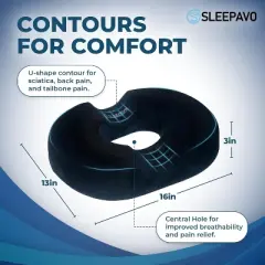 Sleepavo Butt Donut Pillow for Tailbone Pain Relief Cushion - Hemorrhoid Pillows - Sitting Butt Pillow for Office Chair - Sitting Donut Seat Cushion