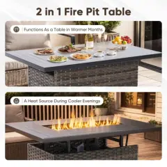 Buenhomino 5 Pieces Patio Furniture Set with Fire Pit Table, Outdoor Furniture Set with Rocking Swivel Chairs, Sofa Couch, 4'' Thickened Cushion