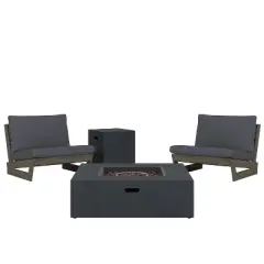 Christopher Knight Home Sherwood Outdoor Acacia Wood Club Chairs with Cushions and Square Fire Pit