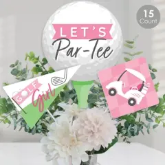 Big Dot of Happiness Golf Girl - Pink Birthday Party or Baby Shower Centerpiece Sticks - Table Toppers - Set of 15