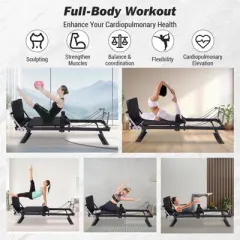 Foldable Pilates Reformer Machine, Pilates Reformer with Jump Board & 8 Colored Springs, Pilates Reformer at Home for Gym Workouts, Exercise Trainers