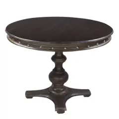 42" Handcrafted Round Mango Wood Dining Table with Subtle Rivet Accents and Turned Pedestal Base Brown - The Urban Port