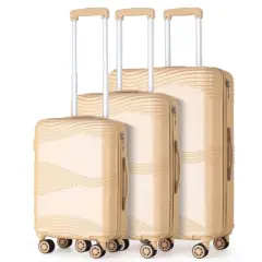 Oumilen Hardside Spinner Luggage Sets in Tan, 3 Piece - TSA Lock