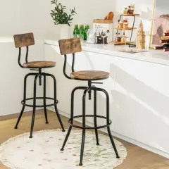 Costway Set of 2 Industrial Bar Stool Adjustable Swivel Counter-Height Dining Side Chair