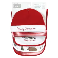 Hudson Baby Unisex Baby Cotton Bib and Headband or Caps Set, Christmas Forest, One Size