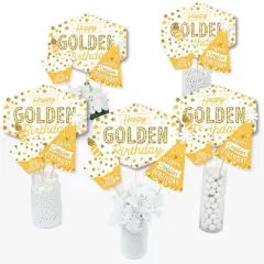 Big Dot of Happiness Golden Birthday - Happy Birthday Party Centerpiece Sticks - Table Toppers - Set of 15