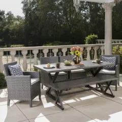 Christopher Knight Home Aisha Outdoor Wicker and Aluminum 6 Piece Dining Set with Bench