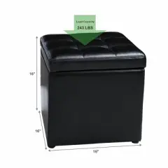 Costway 16''Cube Ottoman Pouffe Storage Box Lounge Seat Footstools with Hinge Top black