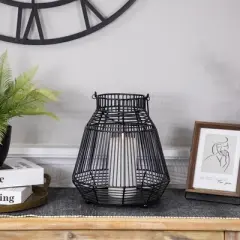 Northlight Large Geometric Iron Hurricane Candle Lantern - 11.25" - Black