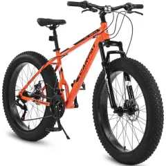 DSVIMOY Bicycles, 26 Inch Mountain Bike with Fat Tire, 21 Speed Mountain Bike for Adult and Youth, Orange, 74"*25"*41"