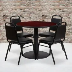Flash Furniture 36'' Round Laminate Table Set with Round Base and 4 Trapezoidal Back Banquet Chairs