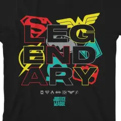 Bioworld The Justice League Legendary Hero Logos Black Graphic Tee Toddler Boy to Youth Boy