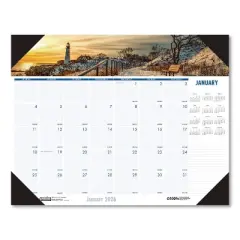 Earthscapes Recycled Monthly Desk Pad Calendar, Coastlines Photos, 22 x 17, Black Binding/Corners,12-Month (Jan-Dec): 2026