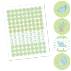 Big Dot of Happiness Baby Boy Dinosaur - Baby Shower Round Candy Sticker Favors - Labels Fits Chocolate Candy (1 sheet of 108)