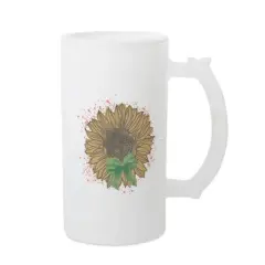 Elanze Designs Freezable Beer Stein Mug With Thumb Grip Handle, 16 Ounce Frosted Glass, Sunflower